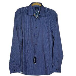 NWT Nautica Slim Fit Dress Shirt Blue and White Size XL